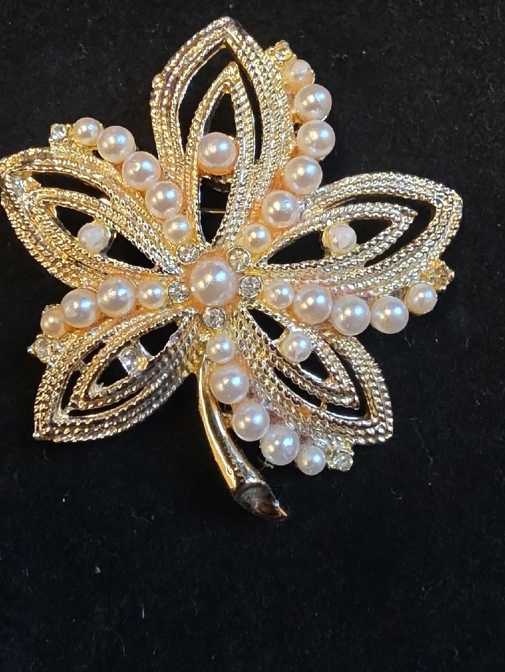 Gold-tone Pearl Floral Statement Brooch